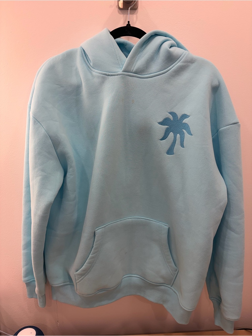 Pink Palm Puff - “Hawaiian Hibiscus” hoodie in Aquamarine - size medium.